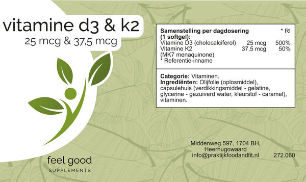 Vitamine D3 + K2  - 60 softgels