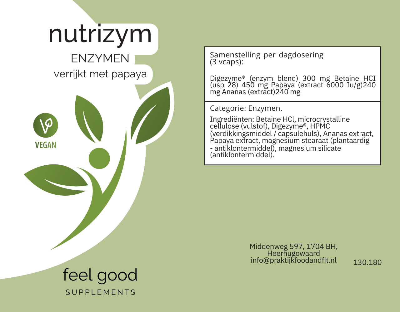 Nutrizym verrijkt met Papaya  - 180  Vcaps Nutrizym verrijkt met Papaya  - 180  Vcaps