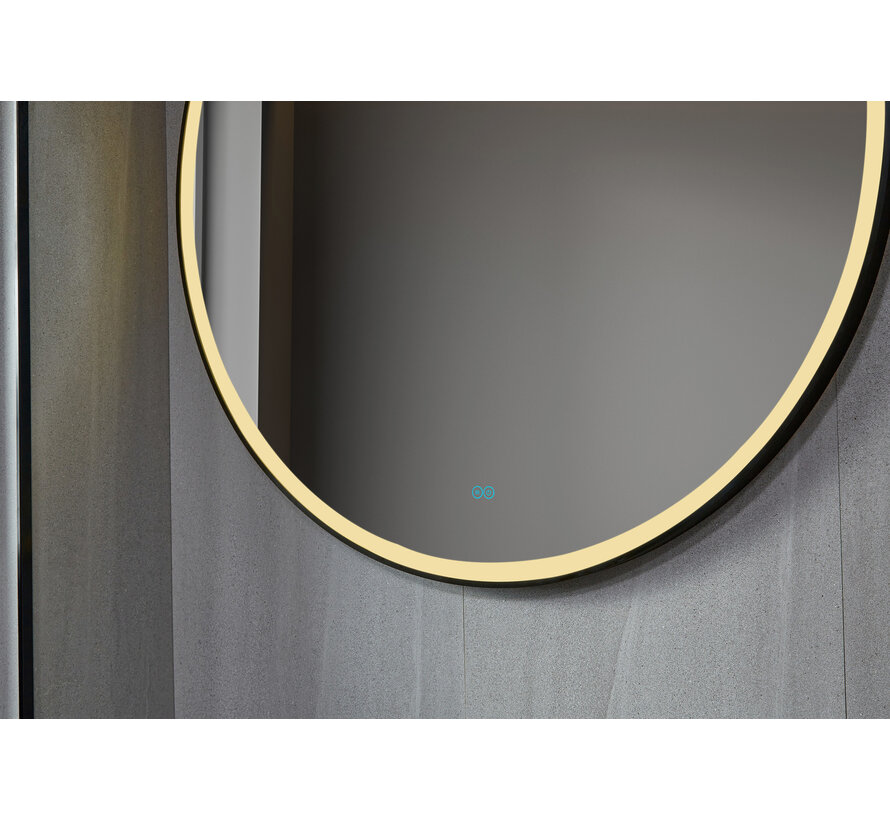 Spiegel rond 100 cm met zwart frame, led verlichting en anti condens