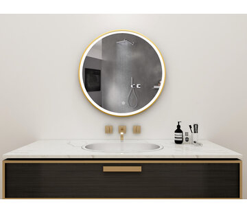 Bella Mirror Miroir rond de 60 cm avec cadre doré, éclairage LED et anti-condensation
