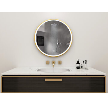 Bella Mirror Miroir rond de 60 cm avec cadre doré, éclairage LED et anti-condensation