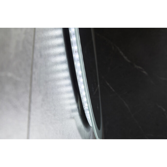 Miroir rond 60 cm sans cadre, éclairage LED encastré et anti-condensation