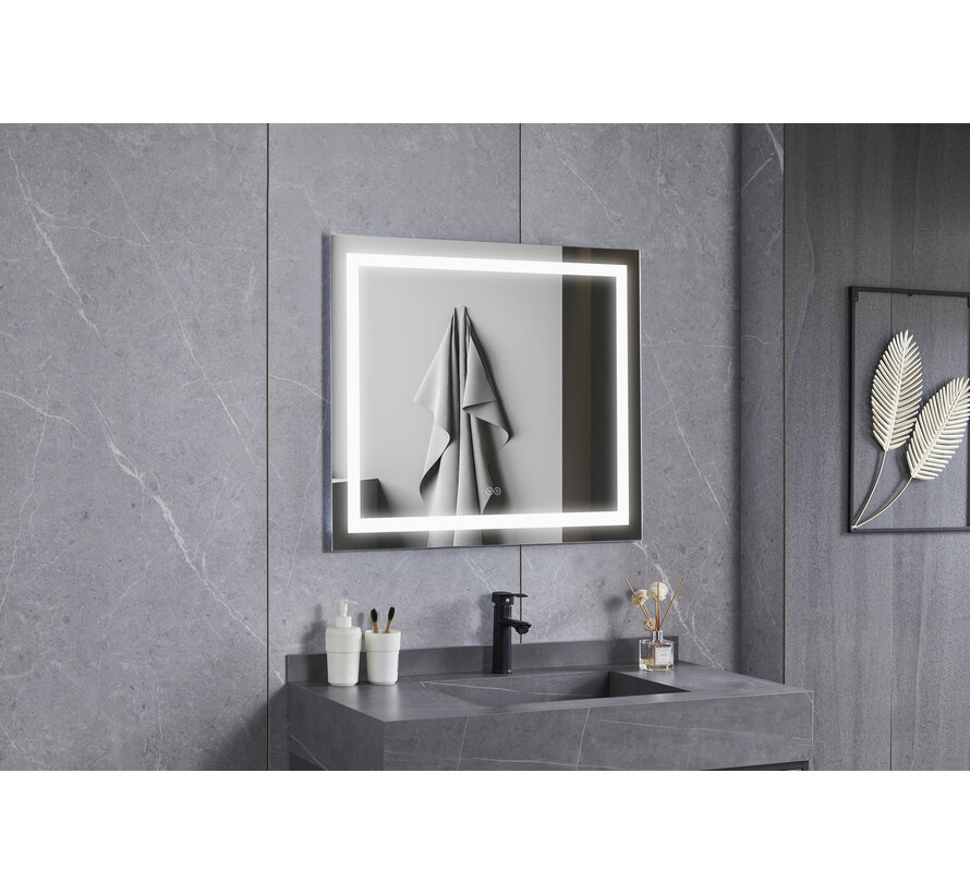 Miroir 70 x 80 cm sans cadre, éclairage LED encastré et anti-condensation