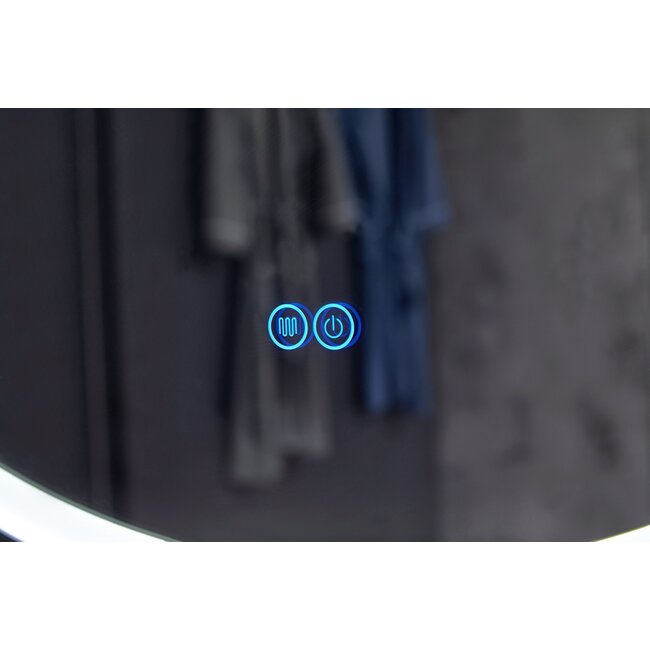 Miroir rond 80 cm avec ceinture tendance, cadre noir, éclairage LED encastré et anti-condensation