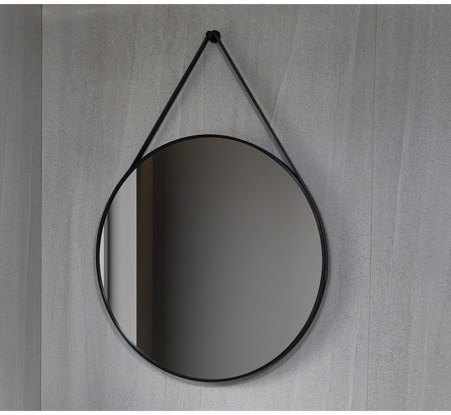 Miroir rond 80 cm avec sangle tendance cadre noir
