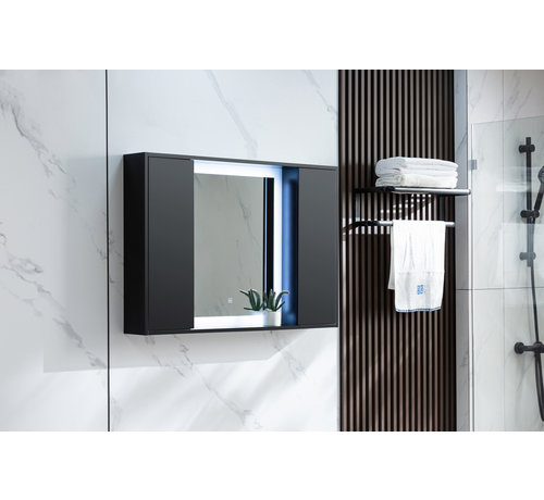 Bella Mirror Armoire de toilette noir mat avec éclairage LED 120 (l) x 70 cm (h)
