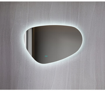 Miroir asymétrique organique avec éclairage LED et anti-condensation 140 cm de large et 75 cm de haut