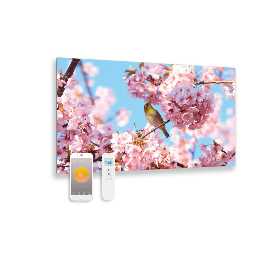 Panneau infrarouge en verre imprimé avec wifi et télécommande blossom 100x59 580Watt