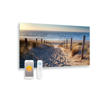 Quality Heating Bedrukt glazen infrarood paneel met wifi en remote control  duinen 100x59 580Watt