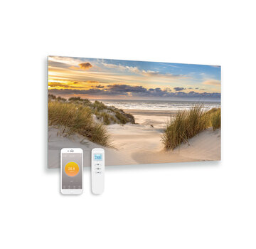 Quality Heating Bedrukt glazen infrarood paneel met wifi en remote control strand  100x59 580Watt