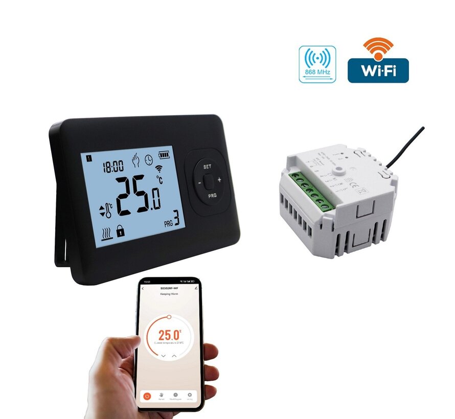 Thermostat noir WiFi QH-Basic avec récepteur encastré