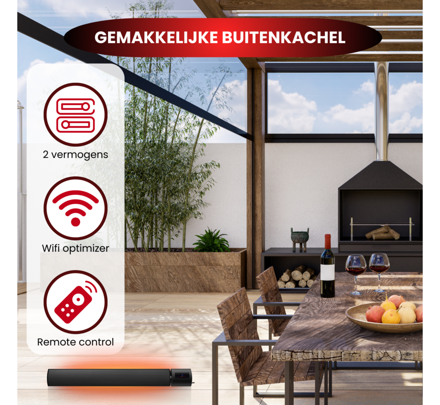 Chauffage de terrasse infrarouge Caleo Wifi avec télécommande