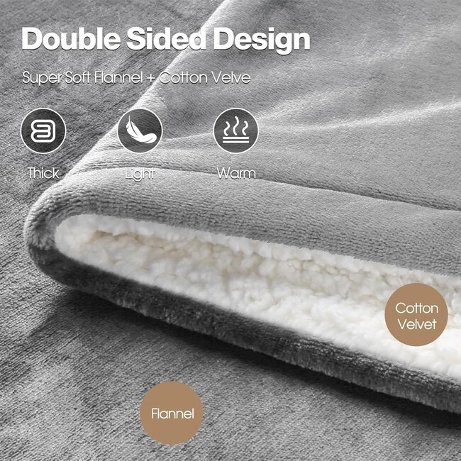 Elektrische omslagdeken - Warmtedeken - 1 persoons - 180x150 cm - Fleece - Grijs