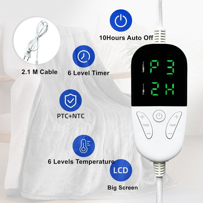 Couverture électrique - Couverture chauffante - 1 personne - 180x150 cm - Polaire - noire -