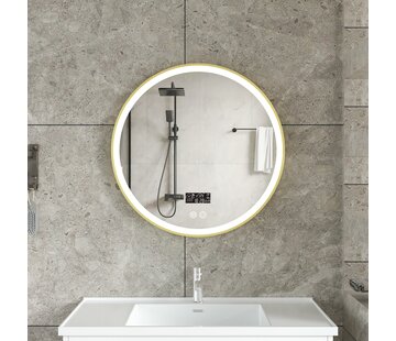 Quality Heating Miroir intelligent rond 60cm cadre or avec éclairage LED, anti-condensation et wifi