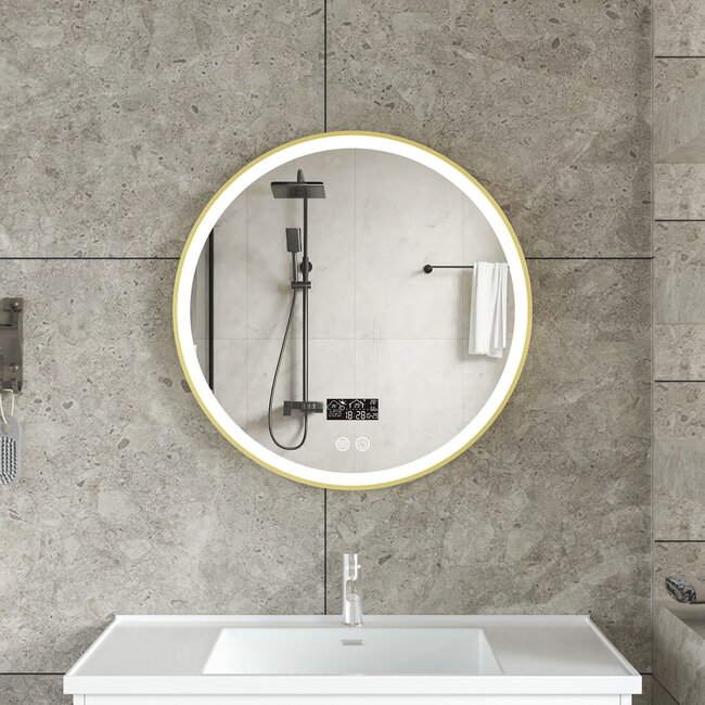 Miroir intelligent rond 60cm cadre or avec éclairage LED, anti-condensation et wifi