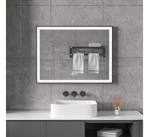 Bella Mirror Miroir avec cadre noir, LED, anti-buée 60 x 60 cm