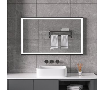 Bella Mirror Miroir avec cadre noir, LED, anti-buée 60 x 100 cm