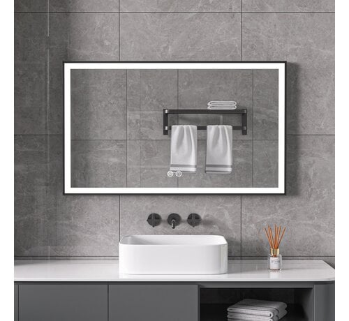 Bella Mirror Miroir avec cadre noir, LED, anti-buée 60 x 100 cm