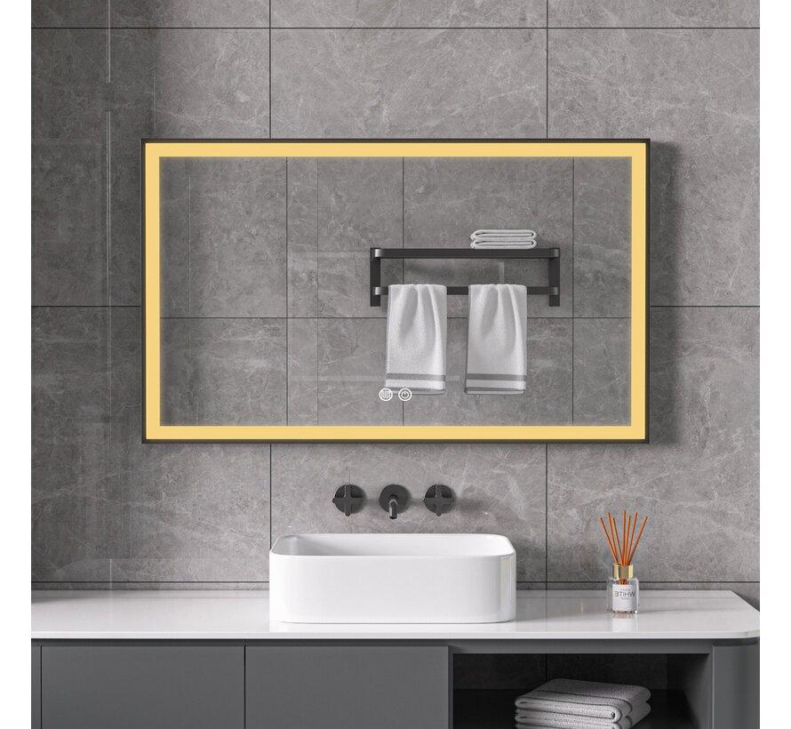 Miroir avec cadre noir, LED, anti-buée 60 x 100 cm