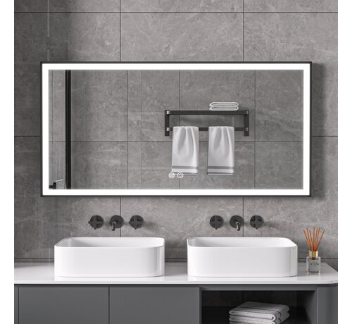 Bella Mirror Spiegel met zwart frame, led, anticondens 60 x 120 cm