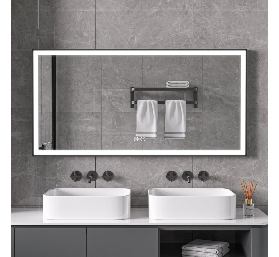 Spiegel met zwart frame, led, anticondens 60 x 120 cm