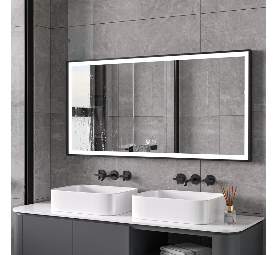 Spiegel met zwart frame, led, anticondens 60 x 120 cm