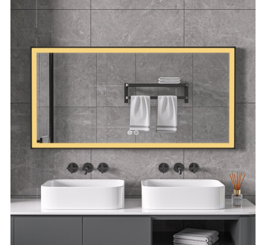 Spiegel met zwart frame, led, anticondens 60 x 120 cm