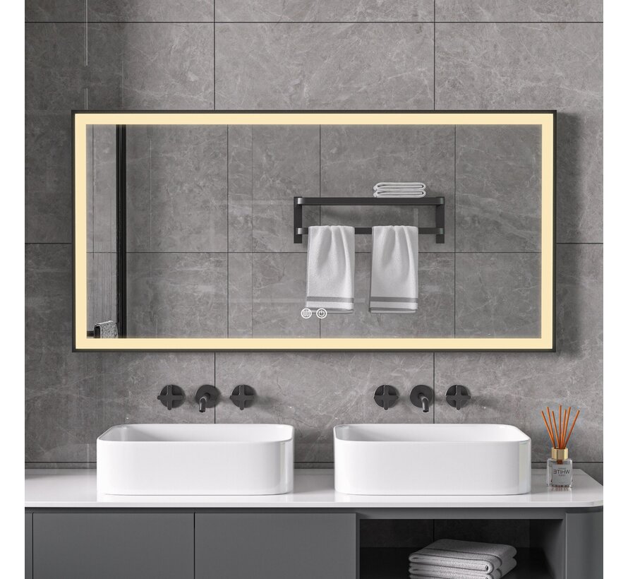 Spiegel met zwart frame, led, anticondens 60 x 120 cm