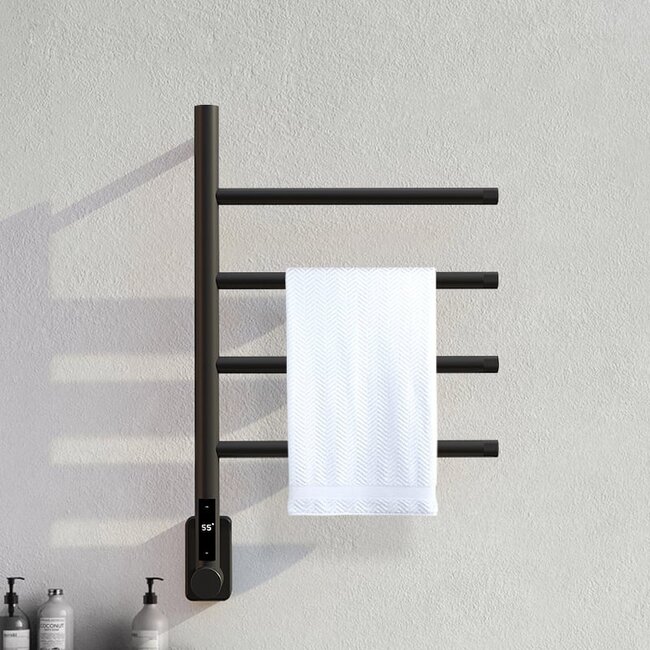 Elektrische handdoek radiator black met thermostaat