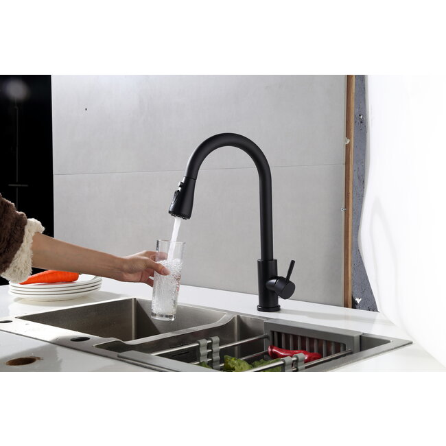 Robinet de cuisine Nurion noir mat avec bec