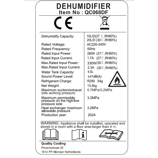 Slimme luchtontvochtiger compact 20 Liter Wifi met carbon filter