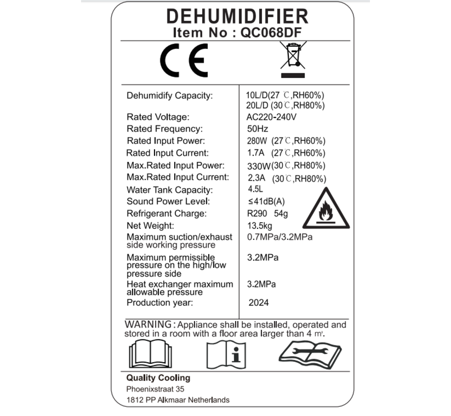 Déshumidificateur intelligent compact 20 litres Wifi avec filtre à charbon