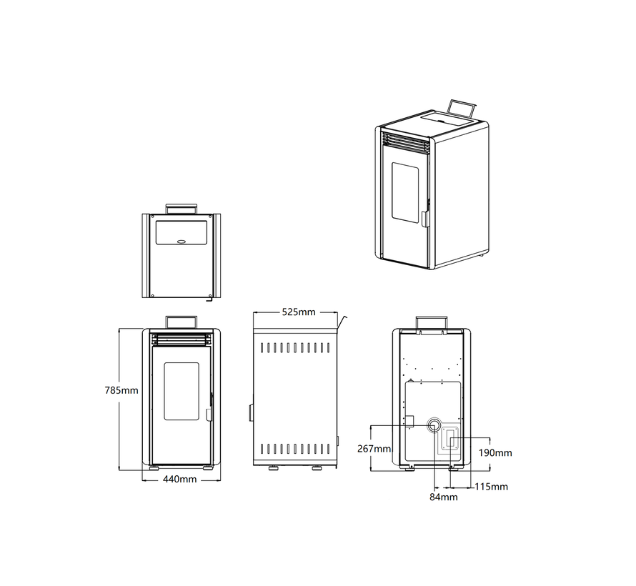 Poêle à pellets - 13 kW - pour 60-80 m³ - 5 niveaux - minuterie - Copie