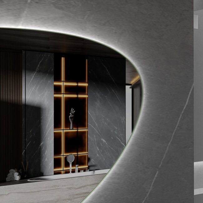 Spiegel asymmetrisch organische led verlichting en anti-condens 100 cm breed en 65 cm hoog