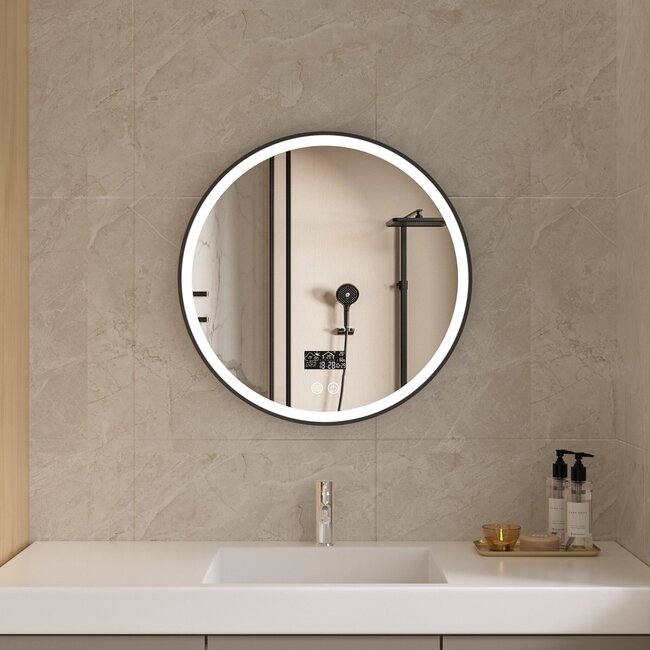 Miroir intelligent rond 60cm cadre noir avec wifi