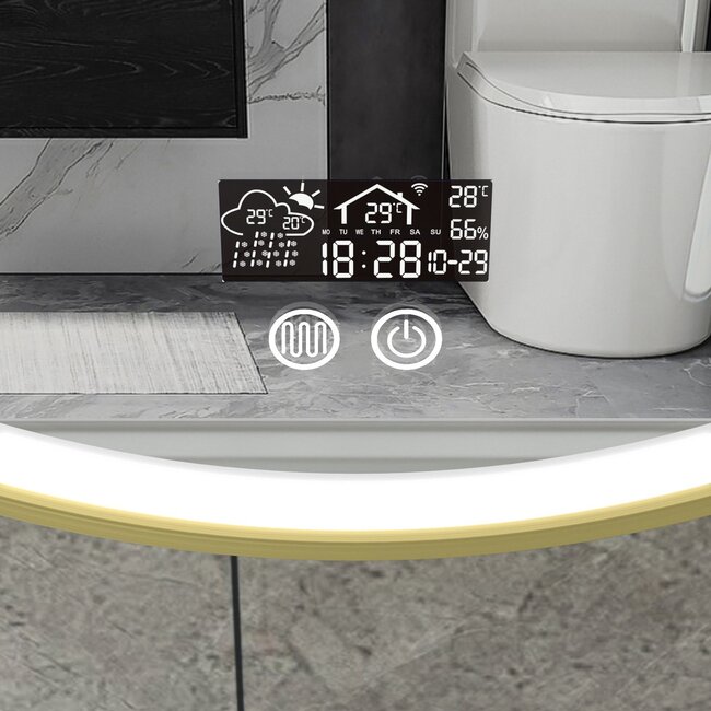 Miroir intelligent rond 80cm cadre doré avec éclairage LED, anti-buée et wifi