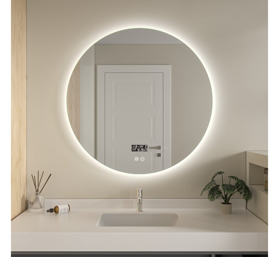 Miroir intelligent rond 80cm sans cadre avec éclairage LED, anti-buée et wifi