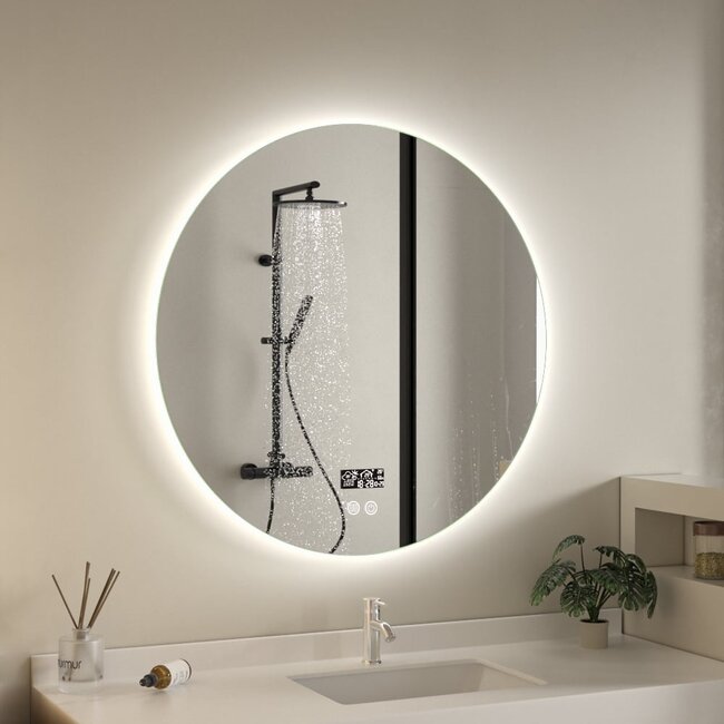 Miroir intelligent rond 80cm sans cadre avec éclairage LED, anti-buée et wifi