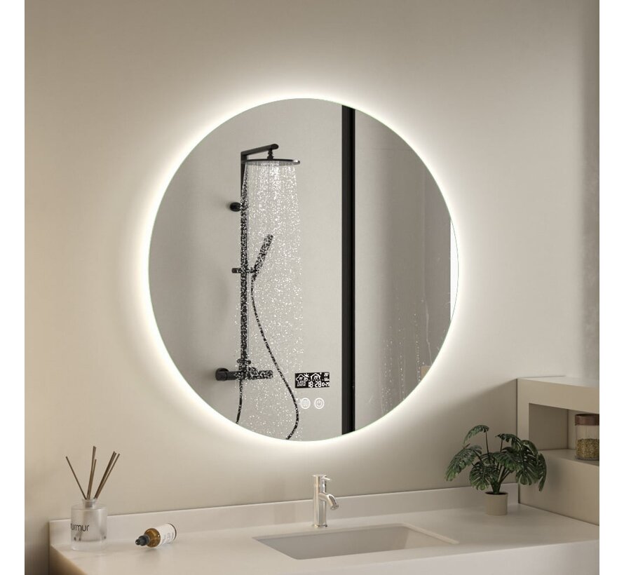 Miroir intelligent rond 80cm sans cadre avec éclairage LED, anti-buée et wifi