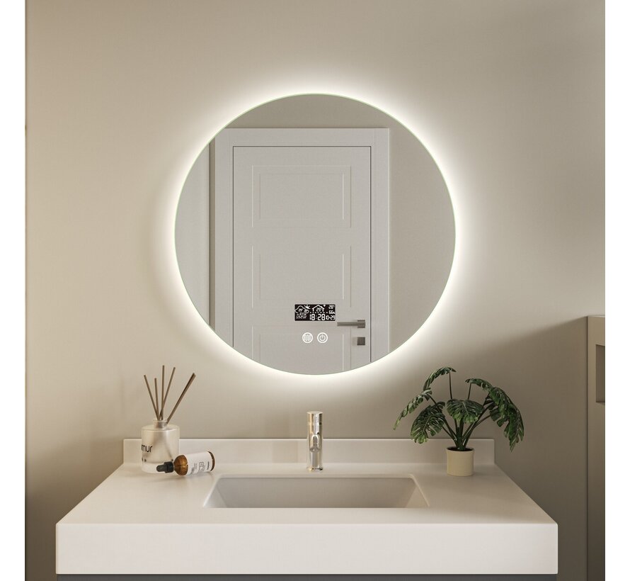 Miroir intelligent rond 80cm sans cadre avec éclairage LED, anti-buée et wifi