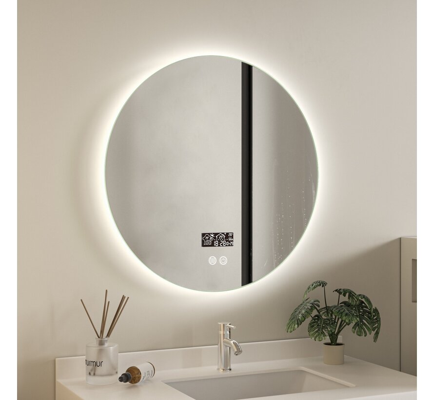 Miroir intelligent rond 80cm sans cadre avec éclairage LED, anti-buée et wifi