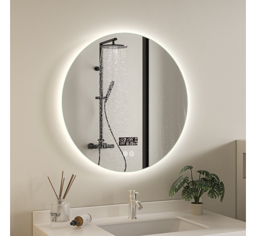 Miroir intelligent rond 60cm sans cadre avec éclairage LED, anti-buée et wifi