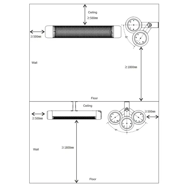 Infrarood terrasheater ruby low glare 2000Watt Wifi