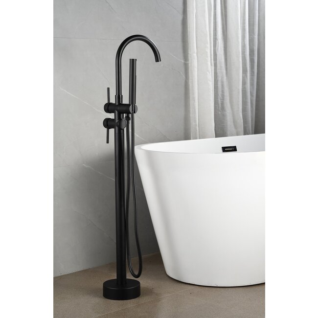 Mélangeur bain sur pied - avec douchette - noir mat