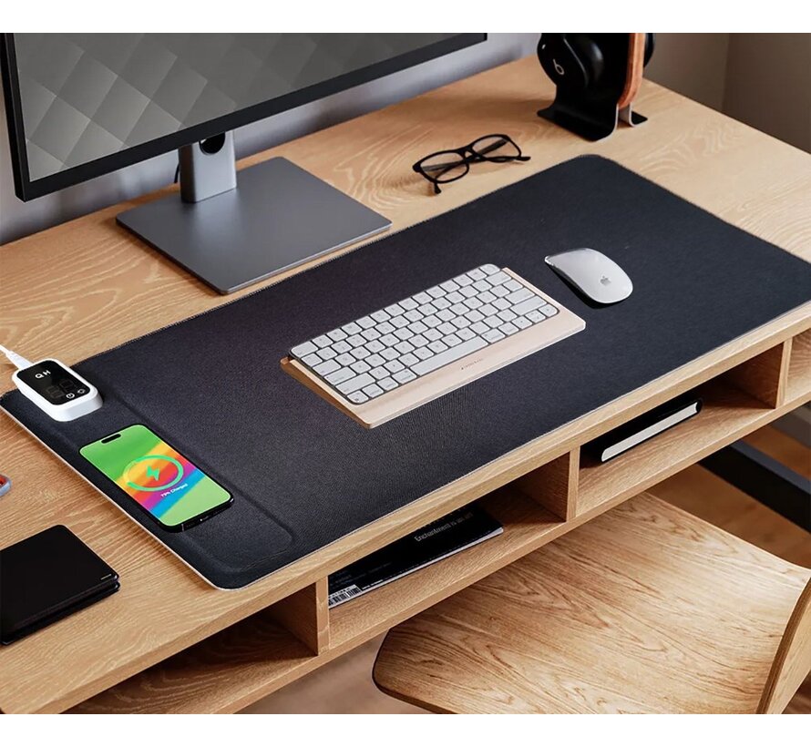 Sous-main chauffant avec fonction de recharge sans fil et LED 80 x 40