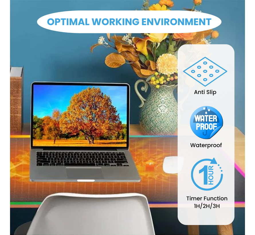 Sous-main chauffant avec fonction de recharge sans fil et LED 80 x 40