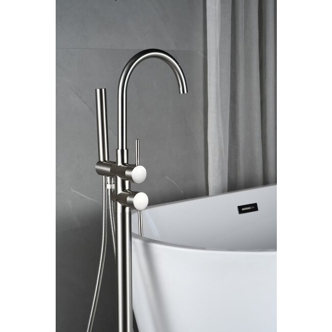 Vrijstaande badmengkraan – inclusief handdouche – brushed steel