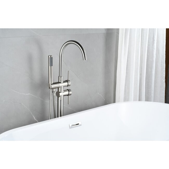 Vrijstaande badmengkraan – inclusief handdouche – brushed steel