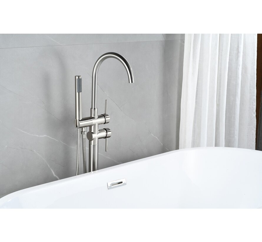 Vrijstaande badmengkraan – inclusief handdouche – brushed steel